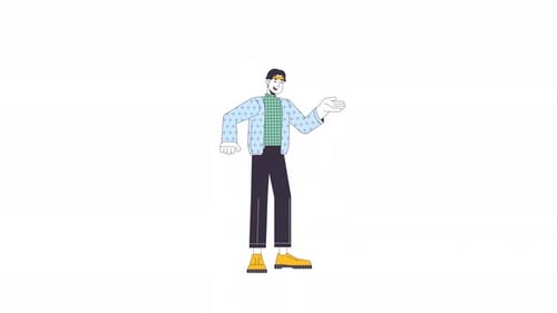 Animated Flat Design Man Explaining with Hand Gestures Character