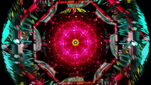Magenta Kaleidoscope Tunnel VJ Loop with Rotating Cyan Ribbons and Glow