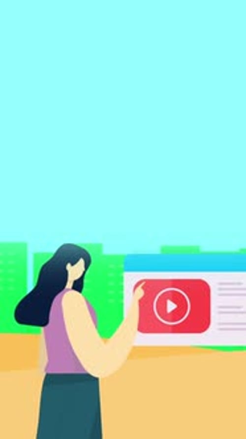 Animated Flat Design Character Interacting with Digital Video Interface