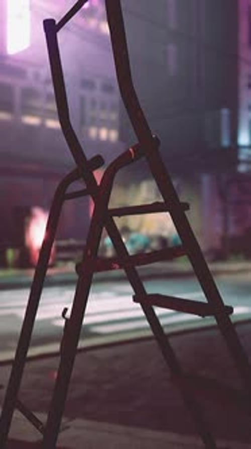 A Wooden Ladder Sitting on Top of a Sidewalk