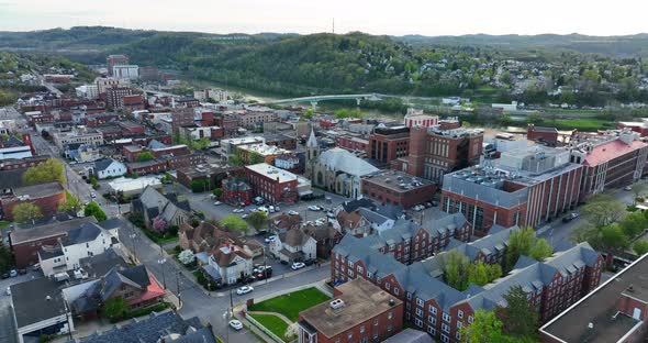 Downtown Morgantown West Virginia. Monongahela River and buildings in ...