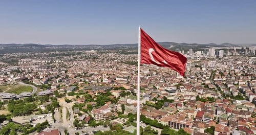 Istanbul Turkey Aerial v78 panoramic view, drone flyover camlica hill, fly around massive wavy turki