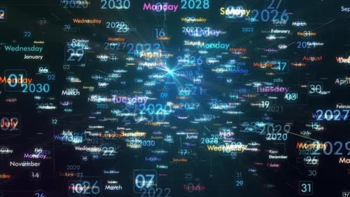 Futuristic Digital Dates and Calendar Elements Data Flow