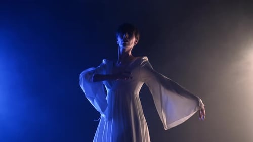 Beautiful Elegant Woman in White Dress Performing Amazing Modern Choreography Contemporary Style