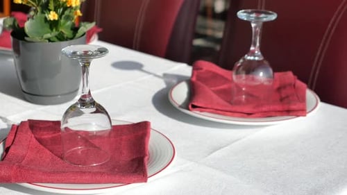 Served and Decorated Round Festive Table in a Restaurant