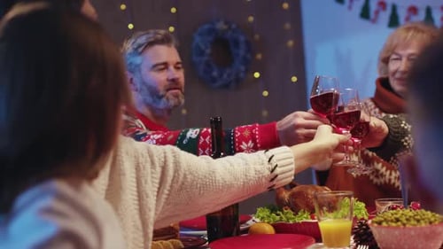 Family Toasts at Festive Christmas Dinner