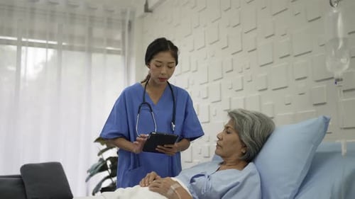 Senior female patient stay in hospital as inpatient.