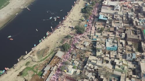 Aerial view of hindu religious holy town Vrindavan in Mathura, India.