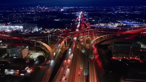 Footage over the lively interchange in the dazzling scenery of a big city.