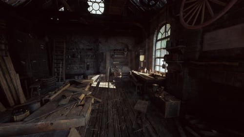 Abandoned Carpenter Shop with Vintage Tools and Moody Light