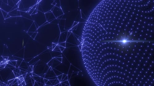 Global Connection Network Concept, Glowing Plexus Network Connection And Optical Lance Flare With Te