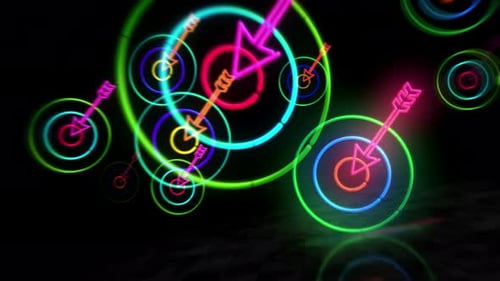 Glowing Neon Targets and Arrows Abstract Motion Background