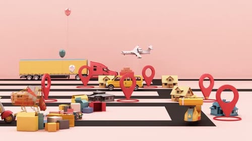 Animated 3D Delivery and Logistics Network Illustration