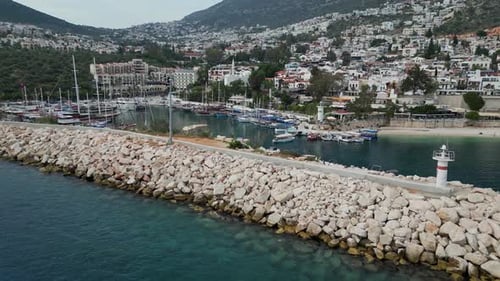 Marina and Hillside Town of Kalkan Viewed From Turkish Coast