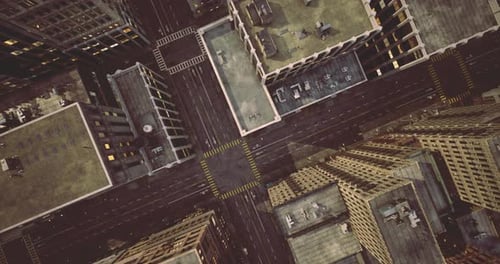 Urban Cityscape Aerial View Showcasing Busy Intersection and Buildings