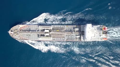 Large crude oil tanker roaring across The Mediterranean sea - Aerial footage