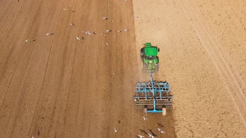 Der Traktor pflügt das Feld und bereitet die Ernte vor