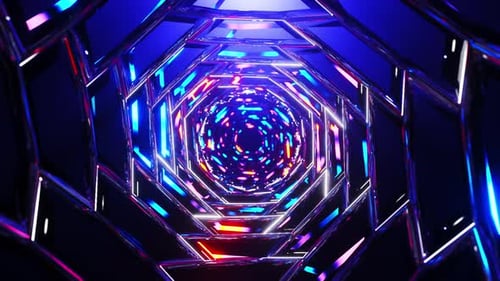 Túnel muy colorido y de aspecto futurista del que salen luces. Animación en bucle infinito