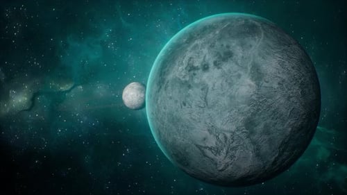 Rotating Planet and Moon in Deep Space Background Loop