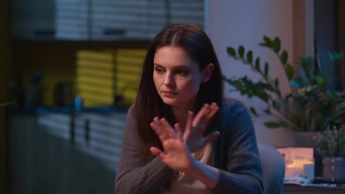 Sad Worried Caucasian Woman Female Wife Upset Frustrated Girl Looking at Camera Quarrel Conflict