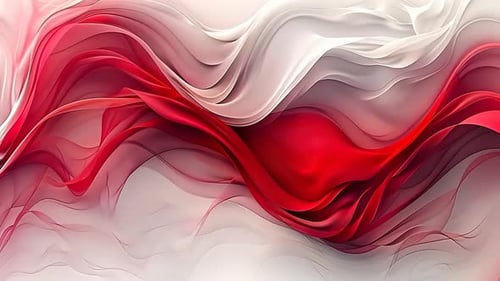 Abstract flowing fabric design in red and white. Soft, dynamic, and elegant curves