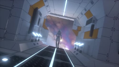 Alone Astronaut in Futuristic Spaceship View of the Beatiful Space Sky Cinematic Footage