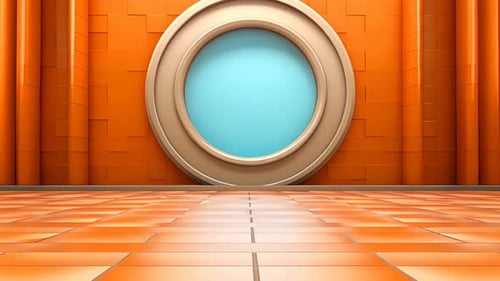 Abstract 3D Geometric Room Background with Circular Frame Reveal