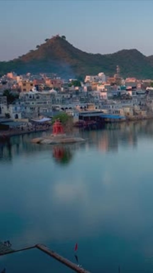 Indian Hinduism Pilgrimage Town Sacred Holy Hindu Pushkar with Pushkar Ghats Rajasthan India