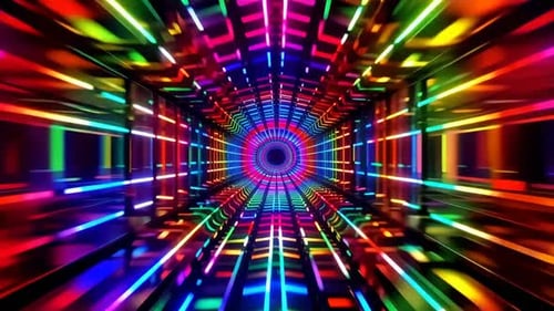 Seamless Loop of Glowing Multicolored Geometric Shapes in a