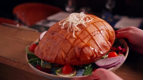 Delicious Bread Dish Placed on Wooden Bar