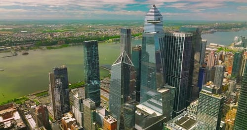 Impressive panorama of New York. View on the Hudson river from the skyscrapers of Manhattan.