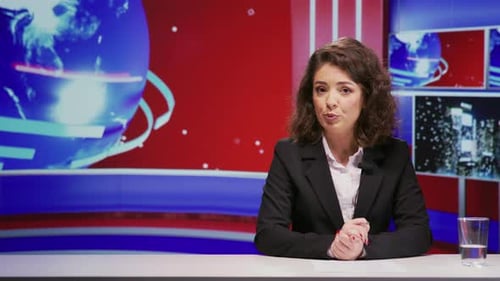 El presentador de noticias habla sobre los eventos mundiales