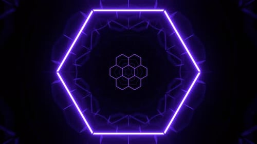 Purple Neon Kaleidoscopic Honeycomb Hexagons In Cyberspace Background Vj Loop In 4K