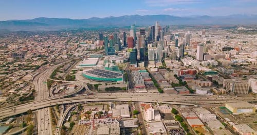 Numerous roads going round the financial downtown in Los Angeles, California.