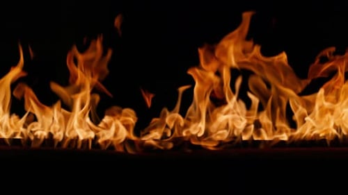 Fire Burning Bright Burning Flames on a Black Background Fire in Slow Motion Wall of Real Fire