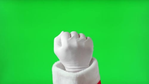 Gestures Pack Santa Claus Hand in White Gloves Knocking Isolated on Chroma Key Green Screen