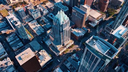 Distancing from gorgeous Frost Bank Tower in the downtown of Austin, Texas, USA.