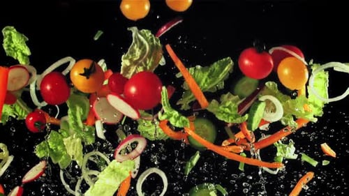 Fresh Cucumbers Tomatoes Lettuce and Onions Rise Up and Fall Down
