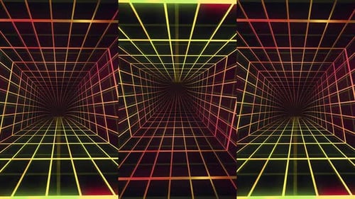 Seamless Retro Neon Grid Tunnel Background Animation