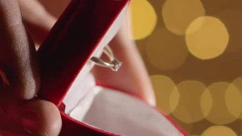 Engagement Ring Presented in a Red Velvet Box
