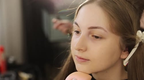 Applying Foundation to Model's Face in Studio
