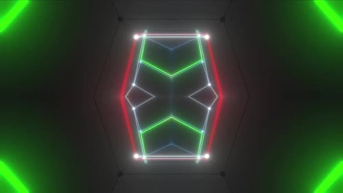 Abstract Glowing Geometric Neon Tunnel Loop