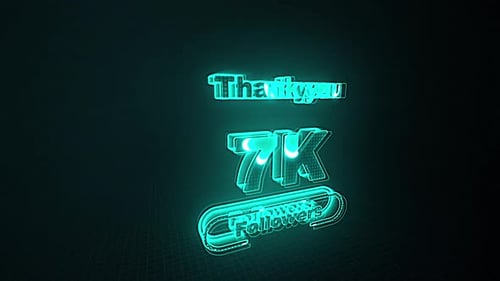 Neon Thank You 7K Followers Text Animation