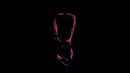 Exclamation symbol made of multicolor neon curves and lightnings on alpha. Loop 4k clip.