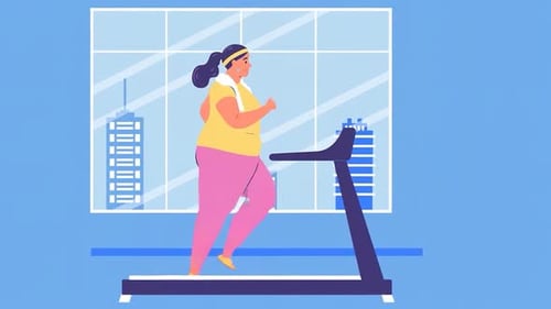 Woman Running On Treadmill In Flat Design Animation
