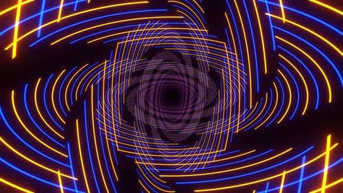Orange und blau blinkender neonfarbener spiralförmiger Hintergrund VJ Loop In 4K