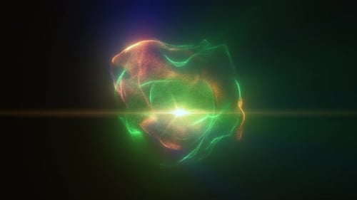 Yellow green energy magic sphere digital ball core of light rays waves lines and ene