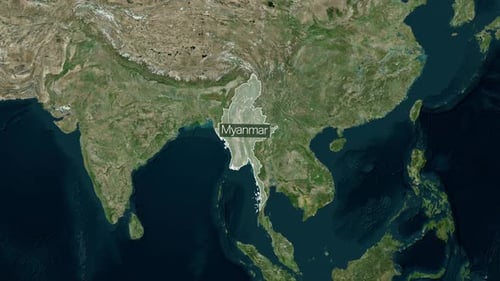 Global Map Zoom to Myanmar with Country Highlight