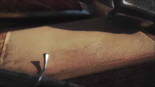 Ancient Parchment Book and Quill Light Reveal