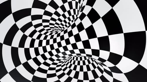 Hypnotic Geometric Abstract Tunnel Loop with Black and White Checkers